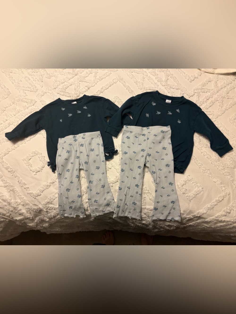 Carter's Navy Sweatshirt Set with Light Blue Floral Ribbed Pants, Twins